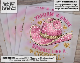 Yeehaw Shine Glitter Pink Cowgirl Hat DTF Heat Transfer