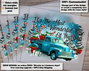 Christmas Truck Heat Transfer Design, Ready to Press, DTF - Wonderful Holiday Year, Etsy Shop Listing.