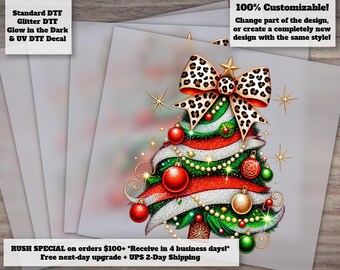 Sparkle Christmas Tree DTF Transfer Ready to Press Holiday Iron On Heat Transfer for Shirts and Apparel