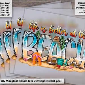 Summer Beach Life Design - Watermelon and Sea Elements, Ready to Press, Heat Transfer, DTF - Popular for Crafts and DIY Projects