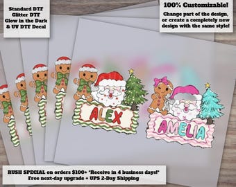 Custom Name kids doodles Christmas , handpainted Santa Name , Boy Girl Christmas Tee Design, Matching Siblings Christmas DTF Transfer Ready