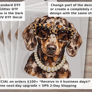 Preppy Dappled Dachshund DTF Transfer Ready to Press Heat Transfer Trendy Glam Wiener Dog Transfer