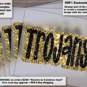 Sequin Trojans Football DTF Ready to Press Hand Drawn Faux Sequin Patch Heat Transfer Glitter Appliqué Sublimation Design
