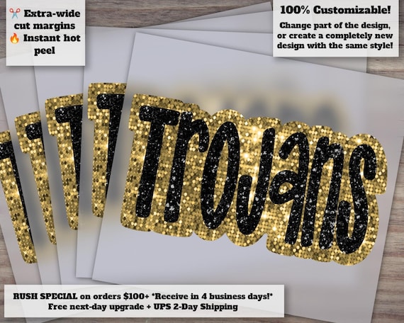 Sequin Trojans Football DTF Ready to Press Hand Drawn Faux Sequin Patch Heat Transfer Glitter Appliqué Sublimation Design