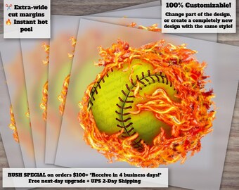 Flaming Softball Heat Transfer Design | Sports Season DTF Ready | Fire Ball and Sports Art for Apparel
