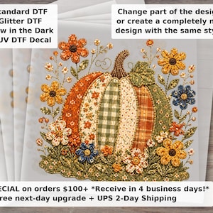 Faux Quilted Pumpkin and Flowers DTF Transfer | Fall Applique Ready to Press Heat Transfer for Shirts