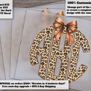 Leopard Print Scalloped Monogram DTF Transfer | Animal Print Preppy Coquette Fall Halloween Custom Letter
