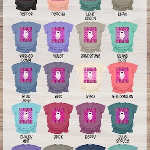 October We Wear Pink Fall Theme DTF Design - Retro Bats, Ghosts and Flower Checker Patterns for T-Shirts, Heat Transfer Ready to Press image 5