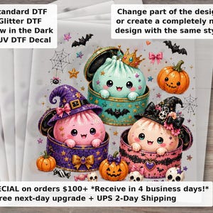 Kawaii Cute Halloween Dumpling Iron On Transfer - Glitter Spooky Pumpkin Dumpling Ready to Press DTF Heat Transfer for Shirts