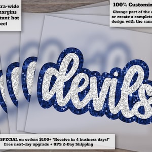 Devils Sequins Glitter Hand Drawn Design Faux Appliqué Football DTF Ready to Press Heat Transfer