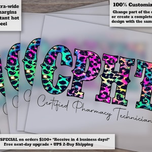Certified Pharmacy Technician Design, Pharmacist Heat Transfer, Colorful Leopard Pattern, DTF, CPHT Ready to Press Design, Pharmacy Tech