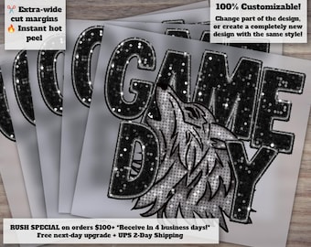 Wolves Game Day Mascot Faux Glitter | School Spirit Heat Transfer | Ready to Press DTF | Sports Team Support