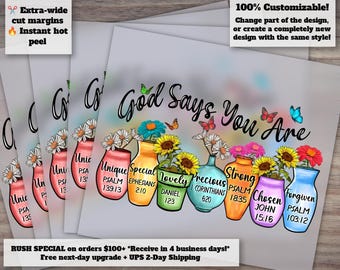 Christian Floral Design with Bible Verse: Unique Heat Transfer, Ready to Press, DTF - God Says You are Unique