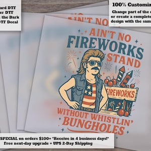 Funny 4th of July Retro Mullet Man Fireworks Stand Heat Transfer