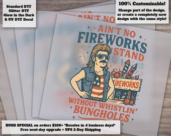 Funny 4th of July Retro Mullet Man Fireworks Stand Heat Transfer