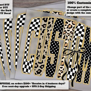Custom Mascot Coquette Bow DTF Transfer - Personalized Team Name Leopard Checkered School Spirit Sports Mom Iron On