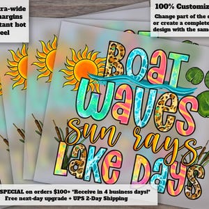 Boat Waves Sun Rays Lake Days Design - Lake Life and Western Lake Artwork for Heat Transfer, DTF and Ready to Press - Optimized for SEO