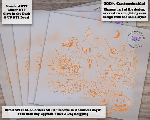 Fall Leopard Ghost DTF Transfer - Pumpkin Patch Farmhouse Halloween Ready to Press Heat Transfer for Shirts