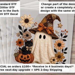 Patchwork Witch Ghost DTF Transfer - Spooky Fall Halloween Ready to Press Heat Transfer