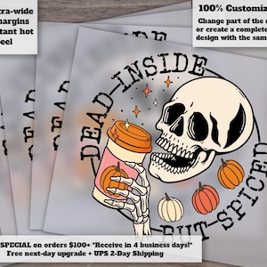 Dead Inside But Spiced, Digital Transfer Dtf, Skeleton Pumpkin Spice, Ready To Press Transfer, retro ghost, ScreenPrint Transfer image 1