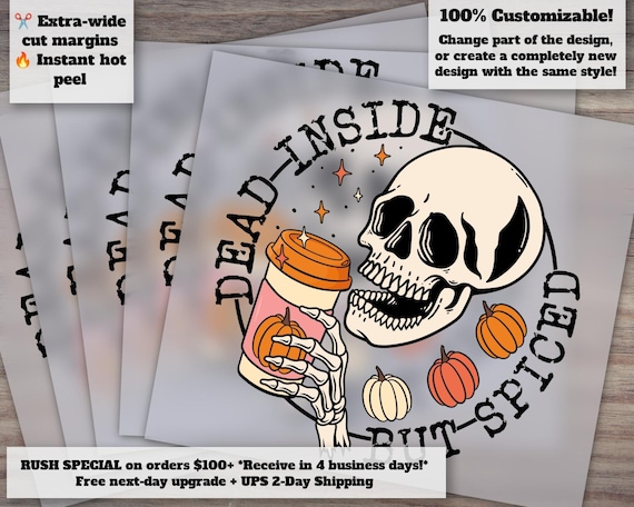 Dead Inside But Spiced, Digital Transfer Dtf, Skeleton Pumpkin Spice, Ready To Press Transfer, retro ghost, ScreenPrint Transfer