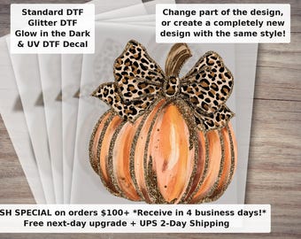Preppy Leopard Pumpkin DTF Transfer | Retro Fall Coquette Bow Brushstroke Pumpkin Spice Thanksgiving Ready to Press