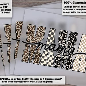 Preppy Leopard Patchwork Mama DTF Heat Transfer Retro Western Checkerboard Design