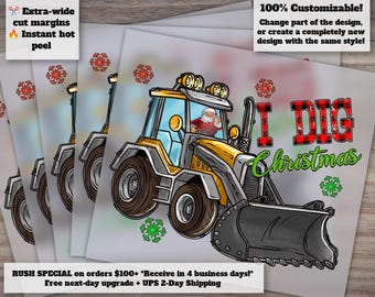 I Dig Christmas Dtf, Merry Christmas, Christmas Dtf, Backhoe Loader, Santa Claus, Western, Christmas Print, Print Transfer, Digital Print