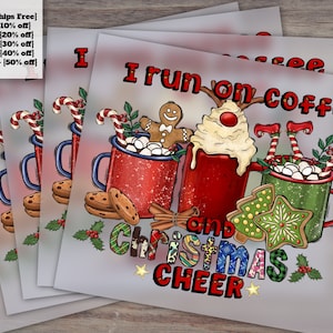 Coffee Lover's Christmas Cheer Design, Seasonal Winter Hot Chocolate Drink, Heat Transfer DTF, Ready-to-Press