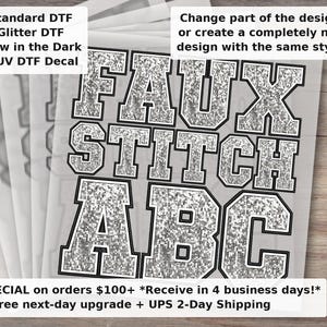 Faux Embroidery Silver Sequin Letters DTF Transfer - Stitched Alpha College Patch Ready to Press