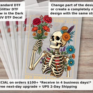 Dry Bones Come to Life , Ezekiel 37 Floral Skeleton Wildflowers Christian Shirt Design, Faith Bible Verse DTF Transfer Ready to Press