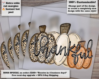 Thankful Pumpkins DTF Transfers – Ready to Press Hot Peel Fall Trend for Thanksgiving, Heat Transfer Graphics