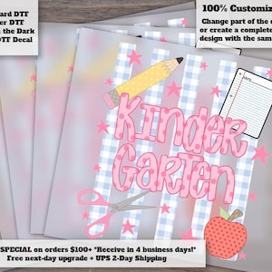 Maternelle Girly Stripe DTF Transfer Prêt à presser Crayon rose preppy pour la rentrée des classes pour chemises d'enfants