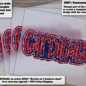 Cardinals Sequins Glitter Hand Drawn Faux Patch Design | Ready to Press, DTF Heat Transfer, Appliqué Football Graphics