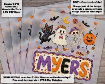 Custom Name Halloween , Retro Spooky Family Design, Personalized Halloween Couple , Cute Pink Ghost DTF Transfer Ready to Press