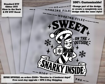 Sweet on the Outside Snarky Inside Candy Cane DTF Transfer | Funny Sarcastic Christmas Ready to Press Heat Transfer