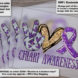 Chiari Malformation Awareness Design, Purple Ribbon Heat Transfer, Ready to Press DTF, Peace Love Cure Theme