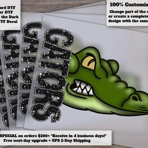 Custom Mascot | Gators Mascot Faux Glitter Heat Transfer School Spirit DTF Ready to Press