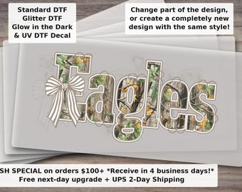 Custom Mascot | Camo Eagles DTF Transfer - School Spirit Mascot Ready to Press Heat Transfer for Shirts and Apparel