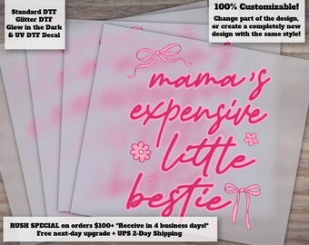 Mama's Expensive Bestie Toddler Girl DTF Transfer | Y2K Retro 90s Checker Stripes Kids Shirt Ready to Press Heat Transfer