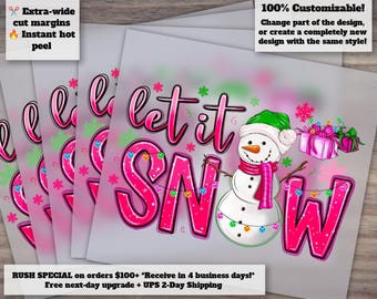 Pink Let It Snow Christmas Design for Heat Transfer | Merry Christmas and Holiday Ready to Press | DTF