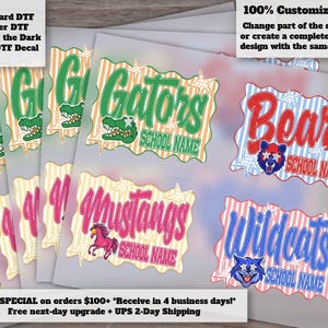 Custom Mascot Neon Striped School Spirit DTF Transfer, Test Day Ready to Press Transfer, Varsity Polka Dot Letters, Back to School