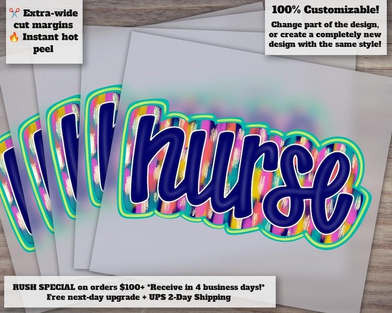 Hand Drawn Nurse Art Design - RN Graphic for Heat Transfer, DTF, Dye Sublimation - Ready to Press, Vibrant Colors image 1
