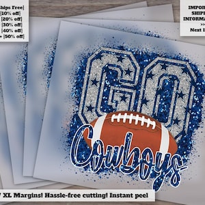 Dallas Cowboy Blue Rose Design, Hand Drawn Western Art, Ready to Press, Heat Transfer, DTF, for Craft and DIY Projects