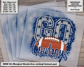 Dallas Cowboy Blue Rose Design, Hand Drawn Western Art, Ready to Press, Heat Transfer, DTF, for Craft and DIY Projects
