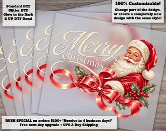 Coquette Retro Merry Christmas Santa DTF Transfer | Red Ribbon Holiday Iron On | Ready to Press Xmas Shirt Transfer