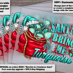 Cowgirl Christmas Turquoise Western Heat Transfer | Santa Bring Me Turquoise | Country Christmas DTF Ready to Press image 1