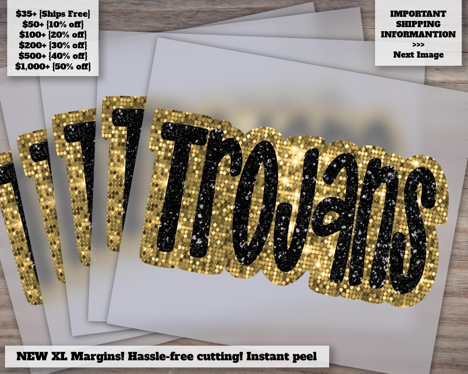 Sequin Trojans Football DTF Ready to Press Hand Drawn Faux Sequin Patch Heat Transfer Glitter Appliqué Sublimation Design