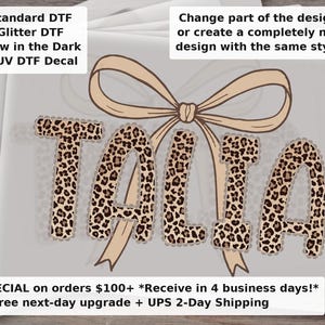 Custom Name DTF Transfer - Leopard Chic Personalized Girl Name Ready to Press Heat Transfer for Shirts
