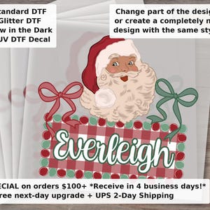 Red Santa Bow Coquette Glitter Name Plate Design Trendy Pink Preppy Nutcracker Crest Bow Jolly Merry Stripe Print Christmas Custom DTF Trans